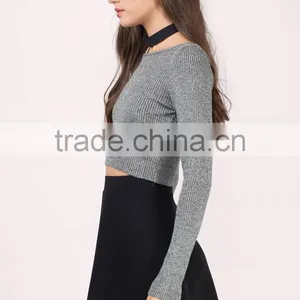 Ladies Designer Skirt Suits Stylish Custom Black A Line Flowy Circle Skirt Fashion Skirt And Crop Top Set New Style thumbnail-3