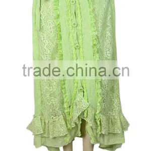 Pom Pom Lace Maxi Skirts Elegant Women Linen Blend Cotton Lace Fabric Crochet Skirts thumbnail-2