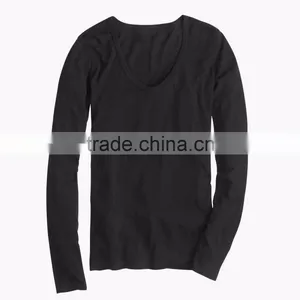 Plain Women Fitted Blank T-shirts Vintage Cotton Long-sleeve Scoop Neck Cheap T-shirts Design Sports T-shirts thumbnail-1