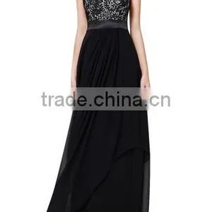 2016 Vintage Black Red Lady Elegant Sleeveless Summer Lace Patchwork Party Club Dress Round Neck Long Dress Party Dress thumbnail-2