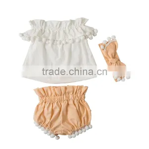 Toddler Girl Clothing Set 3 Pcs Summer Baby Pompom Clothes Outfits thumbnail-4