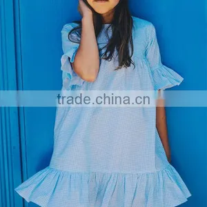 Sky Blue Plaid New Model Girl Dress Fashion Childrens Plus Size Dresses thumbnail-3