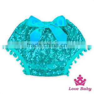 Baby Cotton Hot Fashion Baby Sparkle Bloomers Newborn Baby Sequin Pom Pom Bloomers With Ribbon Bow thumbnail-5