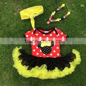 NEW ARRIVAL Newborn Girl Clothes Micky Mouse Tutu Dress Romper Red Kids Romper With Matching Necklace and Headband thumbnail-1