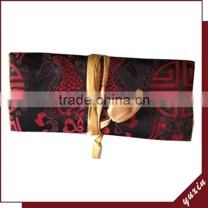 Blck Silky Jewelry Roll or Cosmetic Roll Travel Pouch Organizer JR009 thumbnail-1