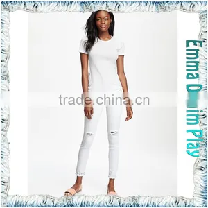 Fashion Plain Design Solid White Organic Cotton Womens Tight Fit Short Sleeve Tee Shirts thumbnail-1