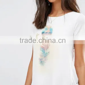 Guangzhou High Quality Sport Casual O-Neck Short Sleeve Curved Hem White 180g 100% Polyester Chiffon Ladies T Shirt thumbnail-3