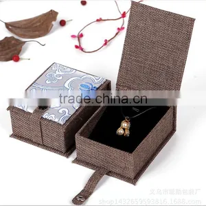 High Quality Natural Linen Fabric Paper Gift Storage Box Jewelry Bracelet Bangle Necklace Earrings Set Case Box thumbnail-4
