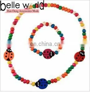 Girls Elasticated Ladybiry Wooden Bead Necklace and Bracelet Set thumbnail-1