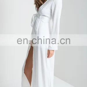White Long Sleeve Plunge Adult Romper Pattern Summer Maxi Playsuit thumbnail-5