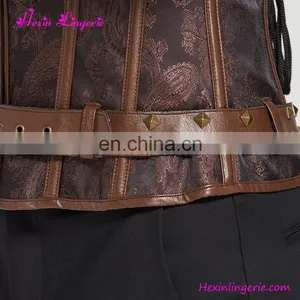 Custom Brown 10 Steel Boned Lace Male Waist Corset Boning Tops To Wear Out thumbnail-5