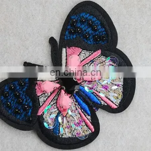 Good Quality Wholesale Beaded PINK Butterfly Embroidery Patch for Clothing thumbnail-6