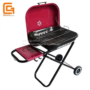 Red Outdoor Brazilian Folding Square Charcoal Grill Argentine Foldable Bbq Hamburger Grill thumbnail-2