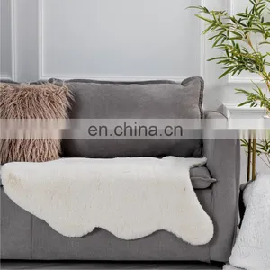 Long Fiber Plush 100% Polyester Standard White Faux Rabbit Fur Rug thumbnail-1