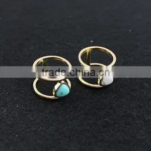 Fashion Gold Ring Design Turquoise Stone Inlay Double Ring for Girls thumbnail-4