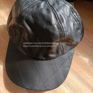 Diamond Quilting Genuine Lambskin Leather Baseball Caps thumbnail-5