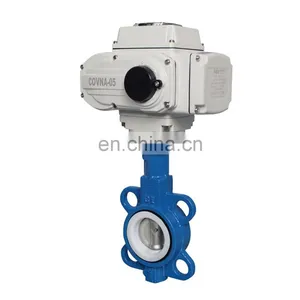 COVNA DN100 PN16 4 Inch 12 Volt PTFE Lined Wafer Type Electric Actuator Butterfly Valve Cast Iron Motorized Electric Butterfly Valve thumbnail-2