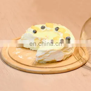 Flat Round Bamboo Cake Serving Plate Wood Dessert Stand Cheese Display With Dome Lid thumbnail-1