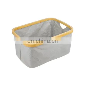 Modern Foldable Bamboo Canvas Hamper Single Laundry Basket thumbnail-1