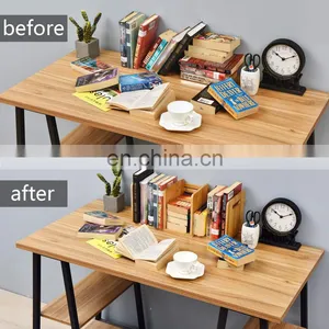 Bamboo Desktop Shelf Adjustable Countertop Bookcase Office Supplies Adjustable Desk Storage Organizer Accessories Display Rack thumbnail-4