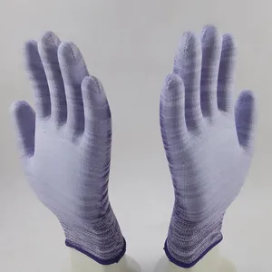 Purple and White Polyester Knitted pu Palm Coated Anti-static Safety Work Gloves thumbnail-4