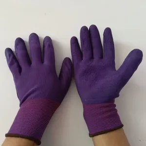 Purple Polyester Thread 13 Gauge Knitted Purple Foamed Wrinkled Latex Palm Coated Safety Work Gloves thumbnail-4
