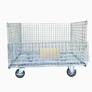 Galvanized Heavy Duty Collapsible Wire Mesh Cage Warehouse Storage Container thumbnail-4