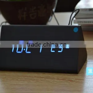 Brand New Design Style Digital LED Black Wooden Wood Desk Alarm Brown Clock Voice Control Reloj Despertador thumbnail-2