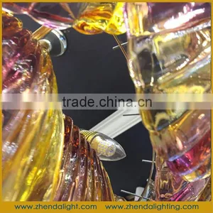 Fancy Art Hand Blown Colored Glass Shell Chromed Metal Chandelier Pendant Light thumbnail-5