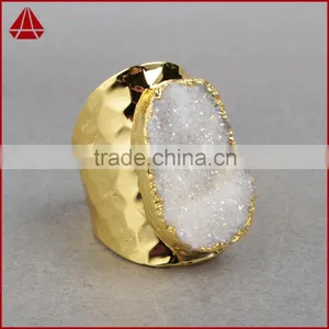 High Quality White Agate Druzy Stone Jewelry Cuprum Rings Coated Druzy Cuff Rings thumbnail-1