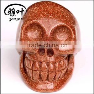 Wholesale 2inch Gold Sand Stone Handcrafts Skull Carving thumbnail-4