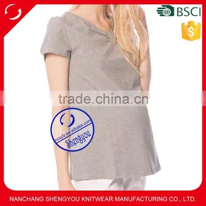 Custom Spandex Cotton Plain Blank Short Sleeve Maternity t Shirt thumbnail-1