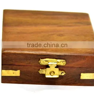 Antique Brass Promotional Gift Compass in Wooden Box 13519 thumbnail-5