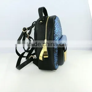 Fancy Blue Pattern Girls Bags Fashion Design Genuine Leather Backpack for Lady thumbnail-4