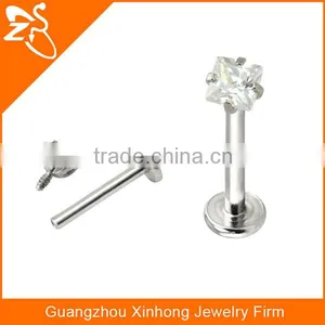 Bioplast Flexible Push-in Fit Labret Stud Lip Rings Piercing Body Jewelry With Crystal thumbnail-6