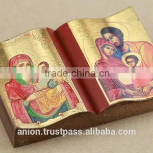 Greek & Russian Orthodox Wooden Icon. Bible Shape. Big Size thumbnail-4