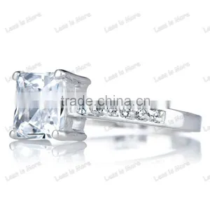 Silver Promise Ring - Clear Princess Cut Big CZ Stone With Colorful Diamond thumbnail-3