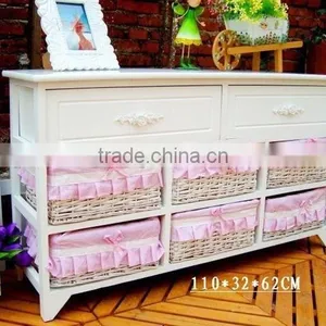 Antique White Wooden Cabinet With Willow Drawers for Home Decoration thumbnail-1