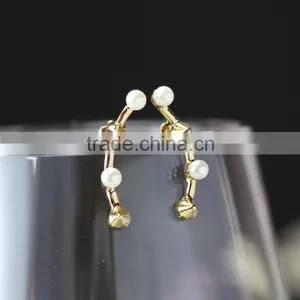 Kingman Fashion 18K Gold Puddles Big Fake Pearl Earring thumbnail-4