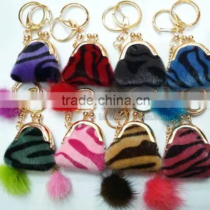 China Supplier Small Coin Wallet Decorative Zebra Fur Ball Keychain thumbnail-1