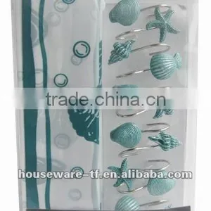 Sea and Fishes,hot Selling 1pc Peva Shower Curtain Matching With 12pcs Decorative Resin Bath Shower Curtain Hooks thumbnail-1