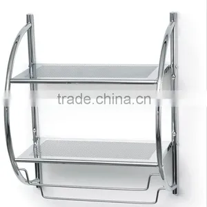 Chrome 2 Tiers Wall Mounted Towel Shelf With Towel Bar thumbnail-1