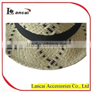 2016 Wholesale Natural and Black Straw Mens' Trilby thumbnail-3