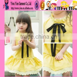 Yellow Tie Girls Dress Cotton Soild Color Girls Dress thumbnail-1