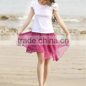 New Fashion Stylish Women's Elastic Waist Knee-length Chiffon Pleated Beach Skirt thumbnail-1