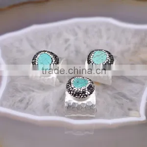 Wholesale Gemstone Druzy Ring Natural Turquoise Silver Ring thumbnail-1