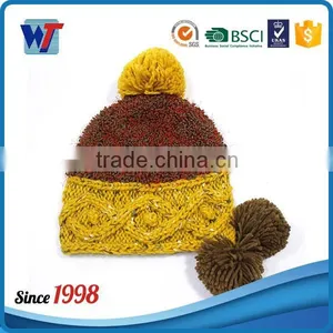 2016 New Design Knit Pattern Ear Flaps Knitting Hat With Pom Pom thumbnail-6