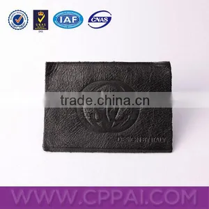 Black Crepe Paper Design Leather Patch Labels With Custom Embossed Logo thumbnail-1