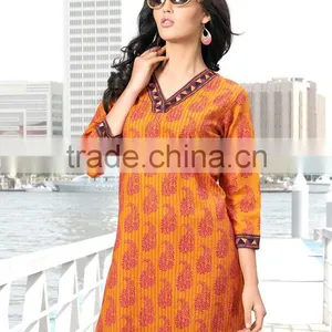 Indian Cotton Printed Kurtis Fashionable Traditional Kurtis For Women thumbnail-5