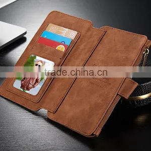 Geniue Leather Wallet Phone Case Stand With Card Slot and Zipper for Samsung Galaxy S6/S6 Edge/S7/S7 Edge/Note5 thumbnail-2